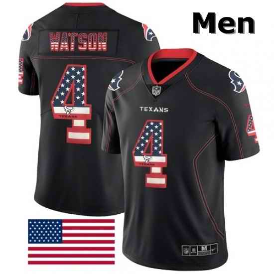 Men Nike Houston Texans 4 Deshaun Watson Limited Black Rush USA Flag NFL Jersey
